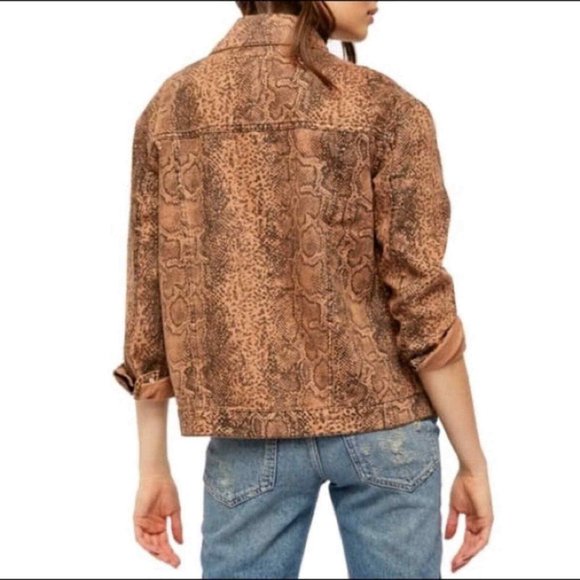 Free People Snake Print Trucker Jacket Large - Picture 4 of 8